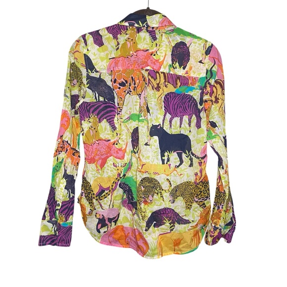 J.Crew Safari Animal Print Button Down Shirt Size 4 Maximalist Resort Statement - Picture 2 of 5